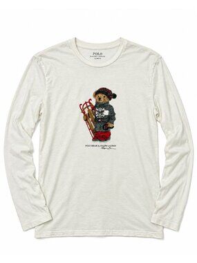 Polo Ralph Lauren Men's Polo Bear T-Shirt White Long Sleeve 100% Cotton Size XS
